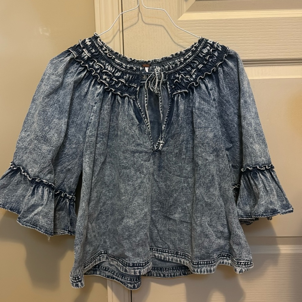 Free people denim tie-front top